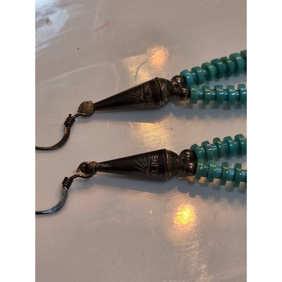 Sterling Heshi Turquoise Beaded 925 Silver Hook Earrings Huge Statement - Picture 11 of 11